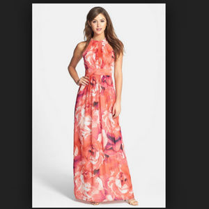 Eliza J Floral Chiffon Halter Dress Gown Sz 12